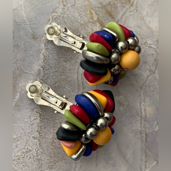 Vintage Multicolor Cluster Earrings - Picture 3 of 5